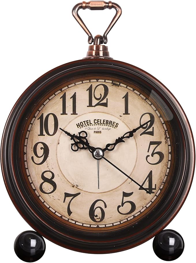RODH Battery Alarm Clock,Night Light,Vintage Hangable Super Silent Non Ticking Analog Table Clock for Bedroom Bedside, Desk,Shelf