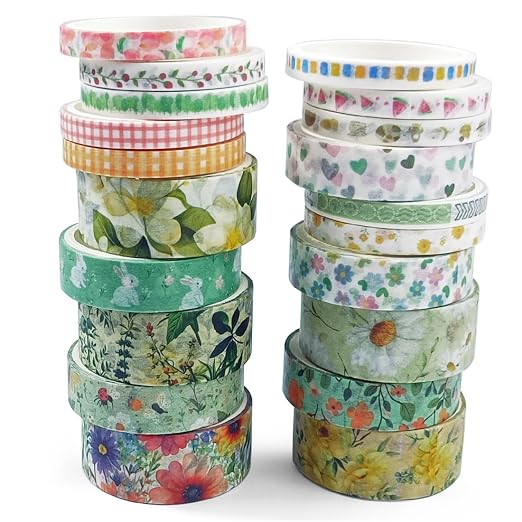 20 Rolls Washi Tape Set,Floral Washi Tape for Journaling, Assorted Sizes (Floral B)
