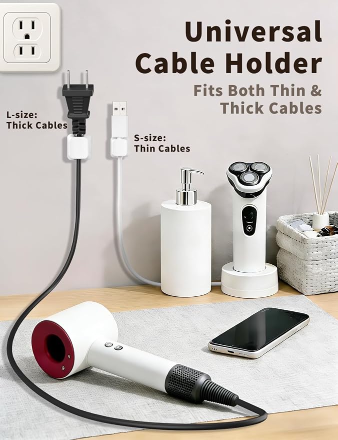 Viaky 8 PCS Magnetic Cable Holder, Magnetic Cable Clips,Charger Cord Holders for USB Type-C Earphone Wires, Multipurpose Cable Management Cord Organizer for Desk Nightstand Car Office(White)
