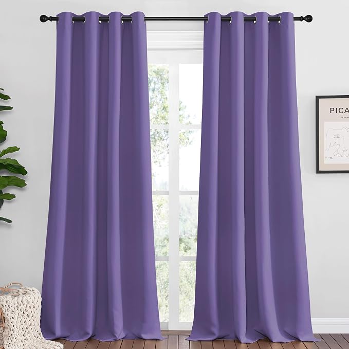 NICETOWN Lilac Purple Blackout Curtains 90" Long for Office, Dining Room, Guest Room, Sound Reducing Heat and Cold Block Curtain Panels for Modern Room Decorative (55" Wide, 2 Pieces)