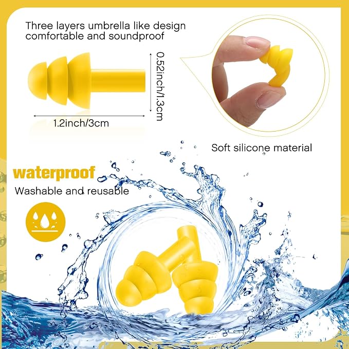 TrelaCo 200 Pairs Silicone Ear Plugs Bulk, Nrr 32db Reusable Waterproof Soft Ear Plugs for Sleeping Noise Swimming Hearing Protection Earplugs Shooting Construction Hunting Music Concerts (Yellow)