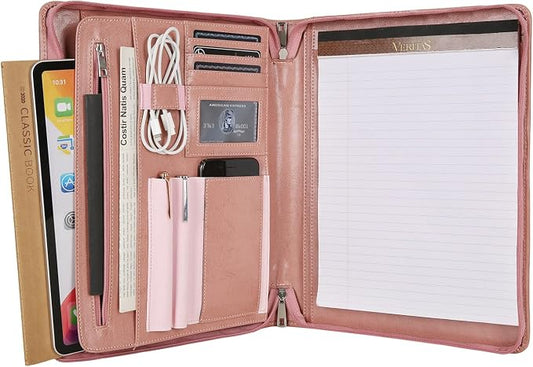Pink Leather Portfolio for Women, Resume Portfolio Folder with Zipper, Customized Portfolio, Personalized Executive Portfolio Organizer, Vegan Leather Padfolio for Women, Custom