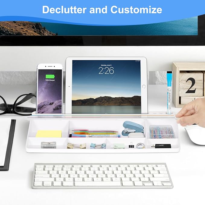 Desktop Glass Whiteboard with Storage, Colorful Weekly Calendar Desk Dry Erase White Board, Desk Organizers and Accessories, Weekly Planner Board with Notes for Planning, Memo, Office, Home, School