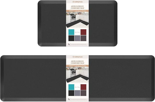 HappyTrends Kitchen Mat,17.3"x28"+17.3"x60" Black, Cushioned Comfort Anti-Fatigue Waterproof Floor Mat Kitchen Rugs, Thick Perfect Ergonomic Foam Standing mat for Kitchen, Home, Office, Laundry