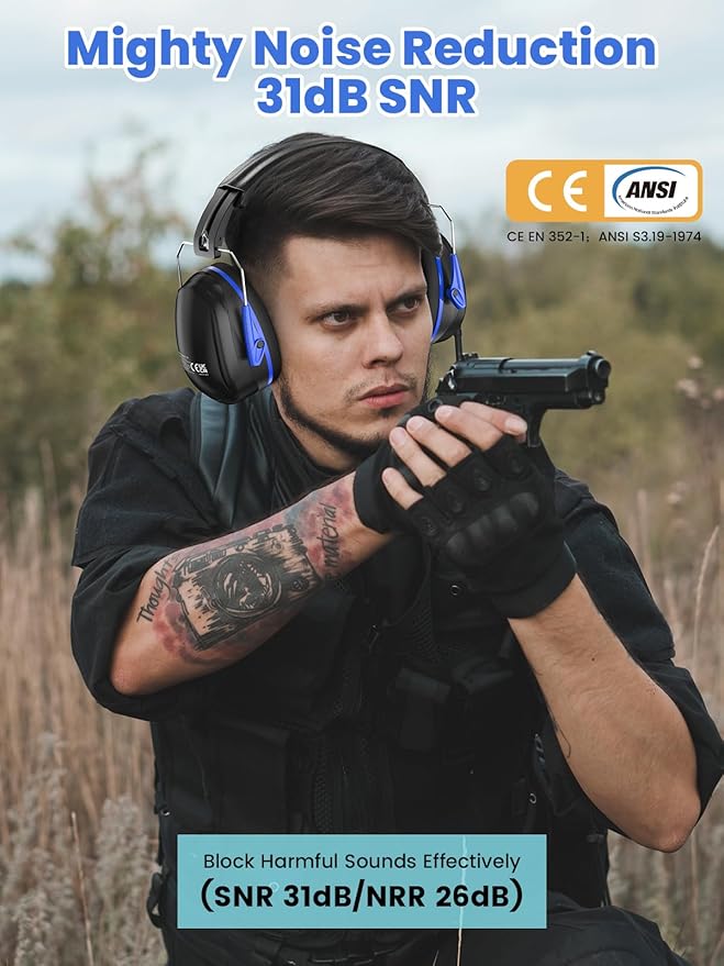 Noise Reduction Ear Muffs, SNR31dB Hearing Protection Sensory Earmuffs, Noise Cancelling Headphones for Adults Ear Protection for Gun Range, Yard Work, Mowing, Monster Truck, Fireworks