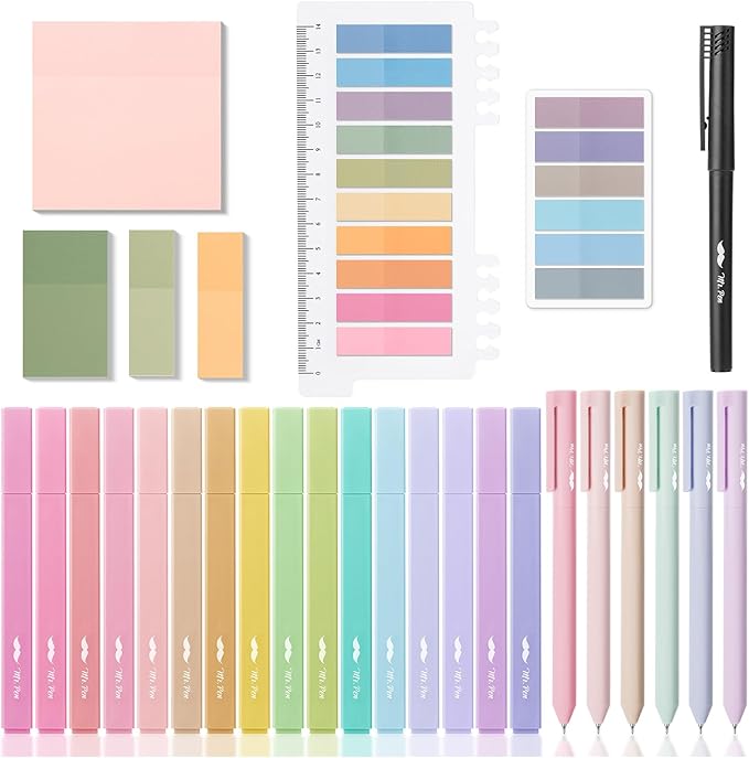 Mr. Pen- Aesthetic Book Annotation Kit, Aesthetic Highlighters and Gel Pens, Transparent Sticky Notes, Transparent Sticky Tabs for Books, No Bleed Highlighters for Bible Pages No Bleed
