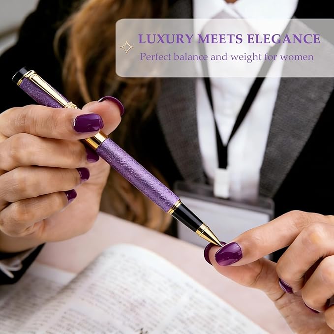 Luxury Pen,Best Luxury Ball Pen Gift Set for Women,Black Ink Fancy Pen Refillable for Executive Office,Professional,pretty pens,cool pens,Nice cute Designer Pen (Purple)