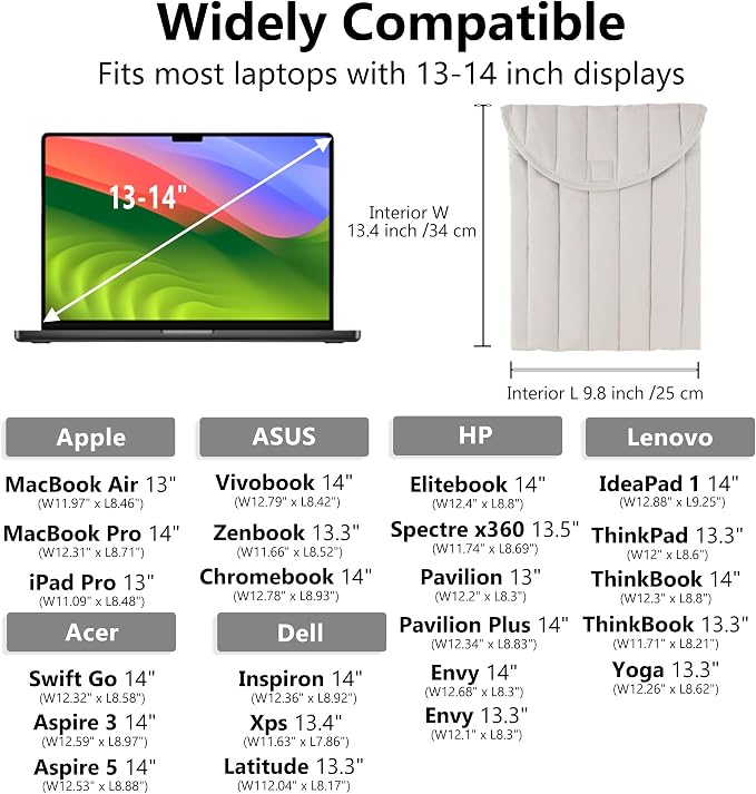 Puffy Laptop Sleeve 13-14 Inch Grey, Protective Carrying Case for Men and Women, Cute Case Bag Compatible with 13 and 14 Inch Laptops, for MacBook Air M2, Asus/Dell Xps in Cover