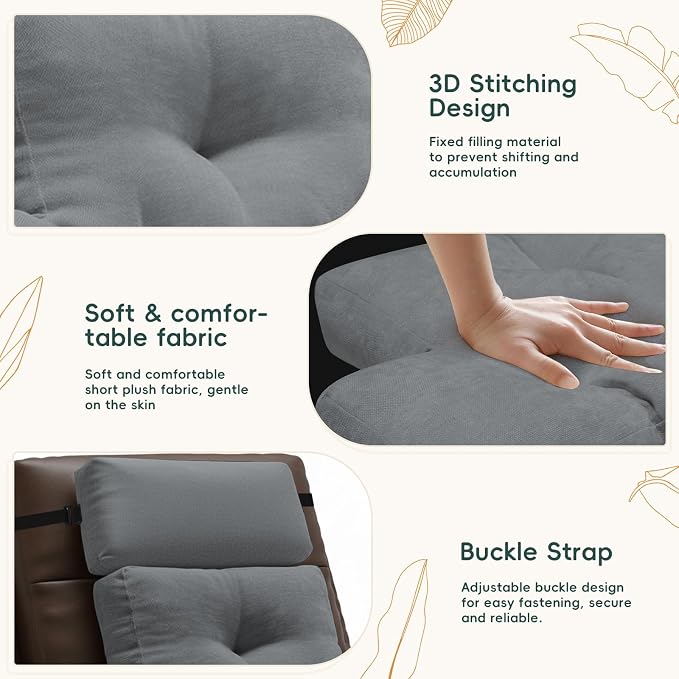 2-Piece Neck Pillow Lumbar Support Cushion for Recliner, Ergonomic High-Density Foam Backrest with Adjustable Headrest, Soft Comfy Back Support for Office Chair, Sofa, Couch, Pain Relief, Gray