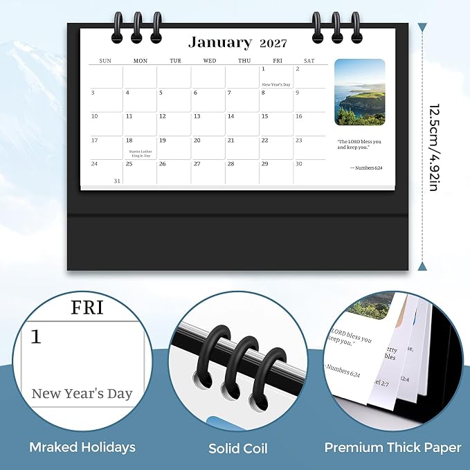 KONVINIT Desk Calendar 2026-2027, 6.3" x 3.1", Bible Verse Desk Calendar 2026 - Runs From May 2026 Until December 2027, 20 Months Mini Desktop Calendar for School, Home and Office Supplies