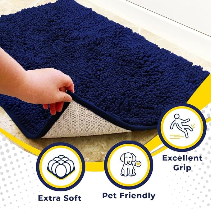 Muddy Mat® | Super Absorbent Door Mat Indoor, Microfiber Quick Dry Chenille Entryway Rug, Non-Slip Front Door Mat, Indoor Mats for Entryway, Machine Washable Pet Rug, Navy Blue 28"x18"