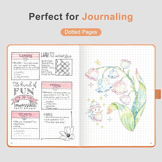 AHGXG Dotted Journal Notebook, 160 Numbered Pages, A5 Medium Size (5.7'' x 8.3''), 120 GSM Thick Paper, Leather Hardcover, for Journaling, Planning, Tracking (Orange)