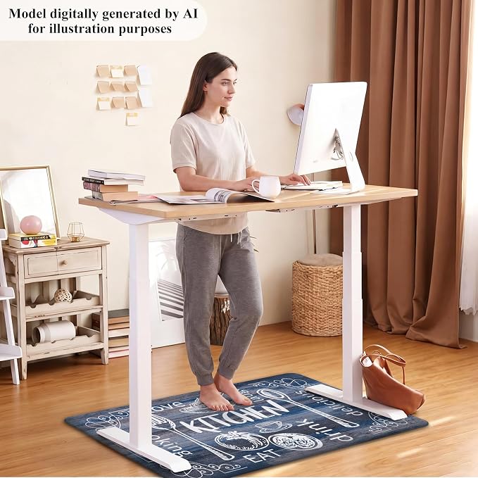 HEBE Anti Fatigue Kitchen Rugs Set of 2, Non Slip Cushioned Kitchen Mats for Floor, Waterproof Farmhouse Comfort Standing Desk Mat for Kitchen Sink,Office,Laundry