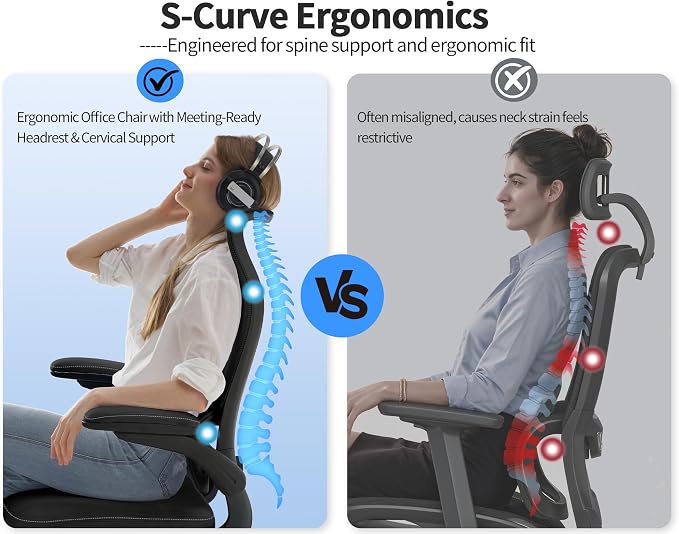 TRALT Ergonomic Office Chair- Desk Chair with Adjustable Lumbar Support | Big and Tall Back Ergonomic Desk Chair - Home Office Mesh Chairs and PU Leather Seat for Home Reading to Adults(Black)