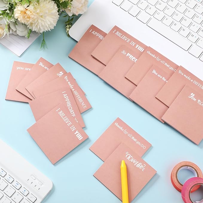 Yinder 24 Pcs Inspirational Sticky Notes Thank You Gift Motivational Sticky Note Pad Employee Appreciation Gift Bulk for Staff Coworker Teacher Nurse Office Groups 3 x 3'' (Motivational,Pink)