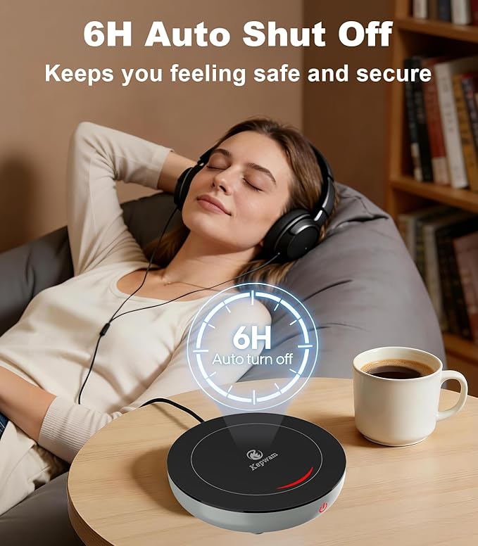Kepwam Coffee Mug Warmer for Desk, 3-Temp Fast Heating Cup Warmer with 6H Auto Shut Off, LED Light & Smart Candle Warmer for All Beverages, Ideal Gifts for Women Men