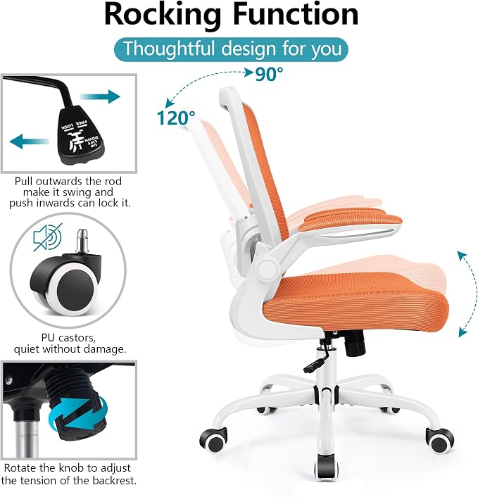 FelixKing Office Chair, Ergonomic Desk Chair Breathable Mesh Chairs Adjustable High Back Lumbar Support Flip-up Armrests, Executive Rolling Swivel Comfy Computer Chairs Home Office Sunset Orange