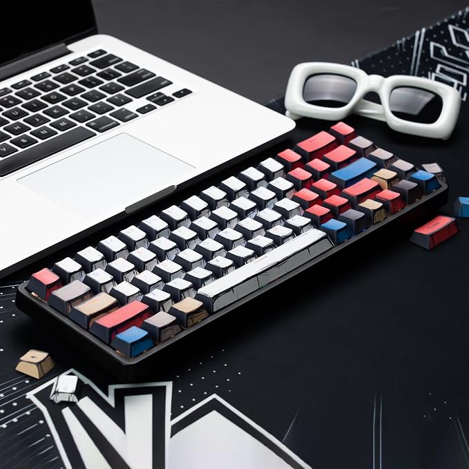 Retro Anime PBT Keycaps-Cherry Keycaps, Custom Keyboard Key caps 60 65 75 100 Percent, 5 Side Dye Sublimation 128 Keys Set for Cherry Gateron MX Switches Keyboards, White (Shine Through Manga)