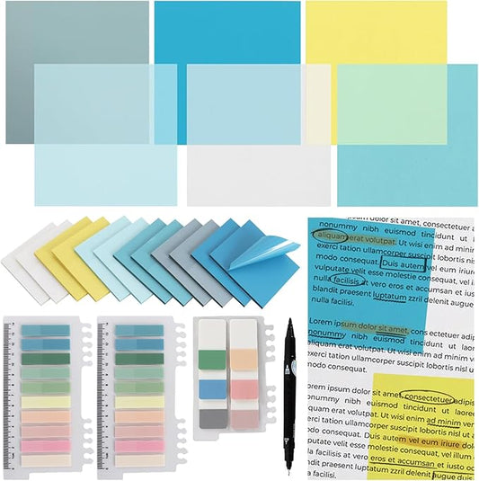 Vuzvuv 1120 Sheets Transparent Clear Sticky Notes with Pen,3x3 Inch Bulk Translucent Sticky Notes Set for Bible Tabs, Book Tabs, Office School Supplies(Blue Yellow)