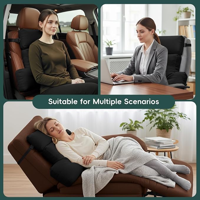 Neck Pillow Lumbar Support for Recliner, Soft and Fluffy Back Support Cushion for Chair with Adjustable Headrest Pillow, Back Rest Pillow for Office Chairs, Recliners, Sofa, Couch Pain Relief, Black1#