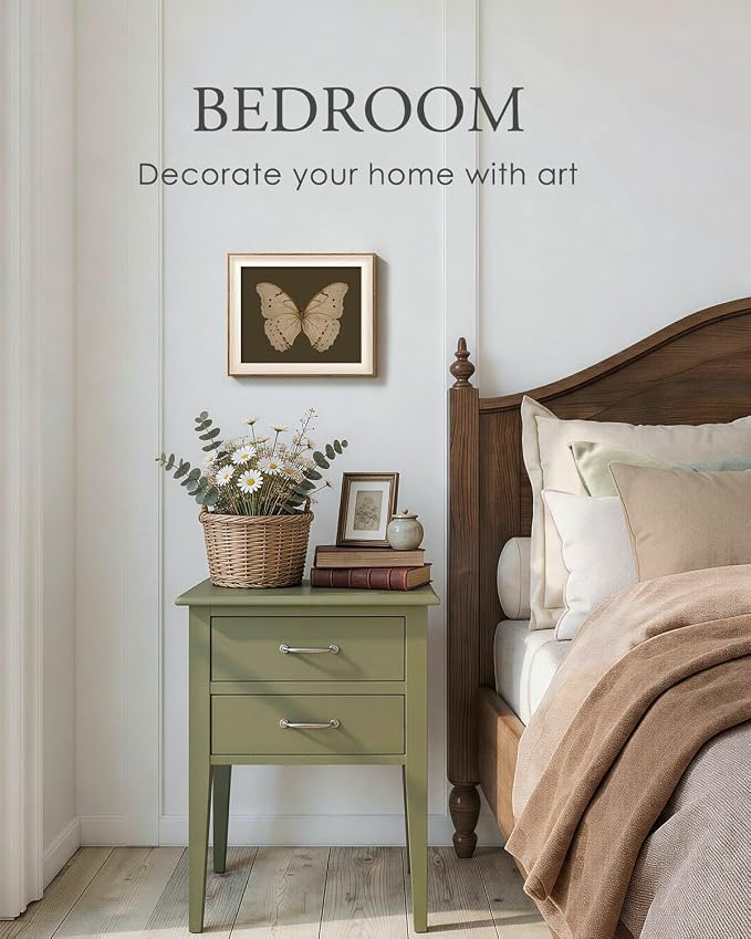VIYYIEA Framed Butterfly Wall Art for Living Room, Vintage Cream Butterfly Canvas Painting, Rustic Nature Themed Picture Home Decor for Bathroom Bedroom Entryway, 10×12inch