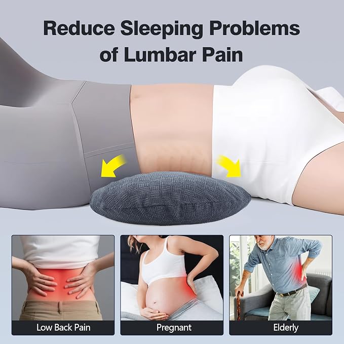 COMFYTHERA Lumbar Support Pillow for Sleeping Memory Foam Lumbar Support Cushion for Lower Back Pain Relief, Back Support Bed Pillow Waist Support (Dark Grey, Large)