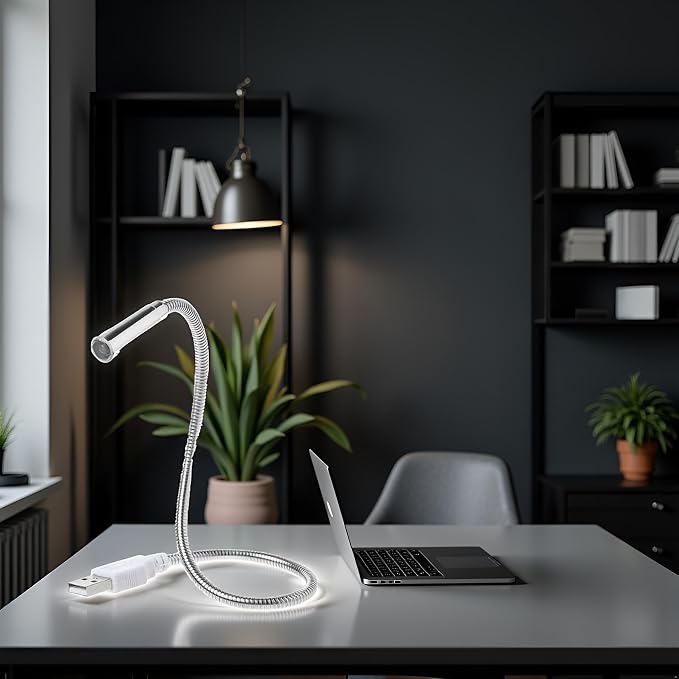 Silver USB Flexible Light Gooseneck Led Glowing Lamp Laptop Computers Studying for Office Working Writing Reading Accessories Desk Lamps Office Adjustable Led, Lamps and Shades, Table Light