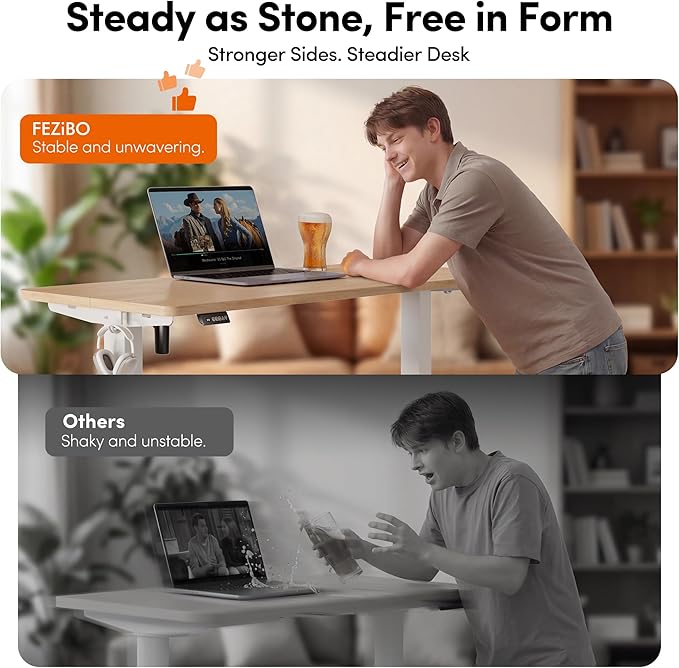 FEZIBO Electric Standing Desk, 55 × 28 Inches Height Adjustable, Sit and Stand Up, Home Office Computer Desk (Maple)