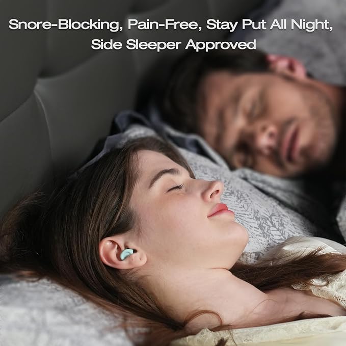 Soundary Ear Plugs for Sleep, Supportive Silicone Noise Cancelling Earplugs for Side Sleepers, Medium-Firm Fit, 26dB (SNR) Noise Reduction Earbuds for Travel, Focus, Tinnitus Relief (Green, One Size)
