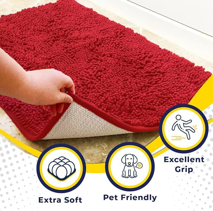 Muddy Mat® | Super Absorbent Door Mat Indoor, Microfiber Quick Dry Chenille Entryway Rug, Non-Slip Front Door Mat, Indoor Mats for Entryway, Machine Washable Pet Rug, Red 48"x60"