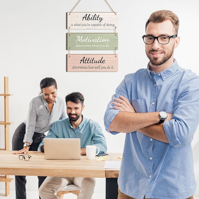 Jetec Office Wall Decor Sign Inspirational Motivational Plaques with Sayings Rustic Wooden Hangings Ability Sign for Coworker Holiday Gift Office Home Artwork Decoration(Elegant Colors)