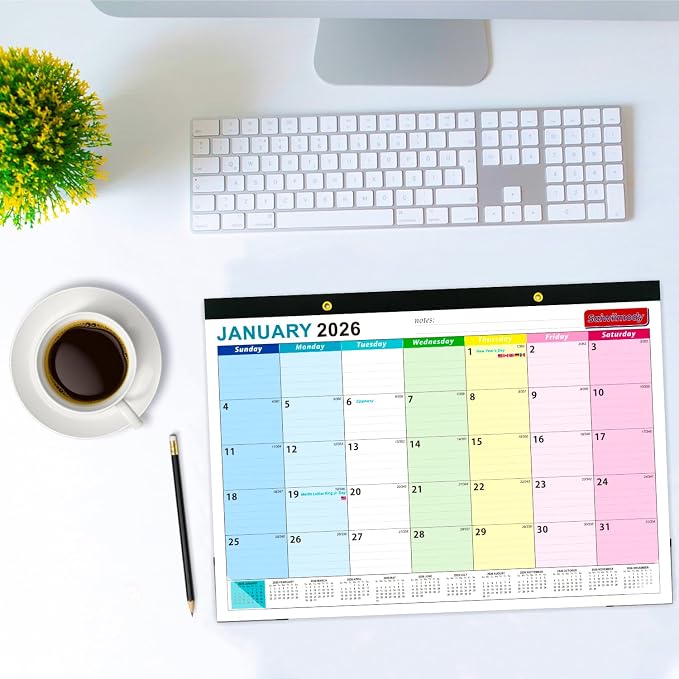 Desk Calendar 2026 with Stickers 18 Months Calendar Runs from January 2026 to June 2027 Large 17 x 12 inch Desktop or Wall Monthly Calendar Planner for Schedule Organization, Colorful