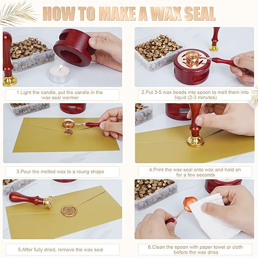 Wax Seal Stamp Kit - 357Pc Set with Wax Beads, Seal Stamp, Warmer, Spoon, Candles - Vintage Envelopes Letters Mailing Crafts Gift (Antique Gold)