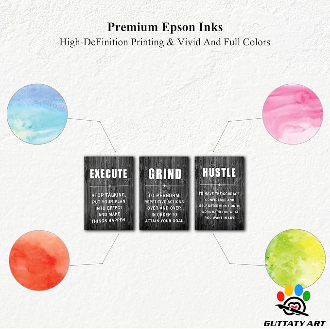 Office Wall Art - 3 Panel Motivational Wall Art, Inspirational Quotes Canvas Art for Home Office Wall Decor, Positive Quotes Wall Decor, Entrepreneur Grind Hustle Execution Poster Frame (12”x18”x3Pcs)