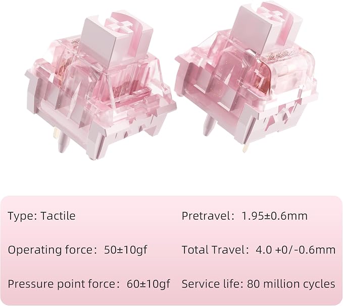 Zhouwang Rose Keyboard Switches, 5-Pin Tactile pre-Lubricated switches, Dustproof and Water-Resistant, Suitable for Mechanical Gaming Keyboards.(72Pcs)