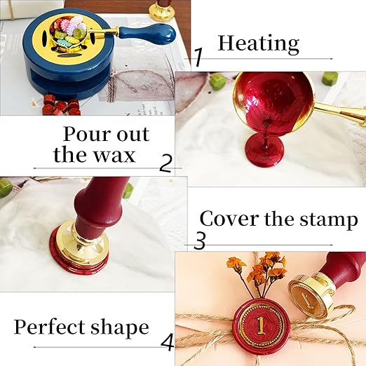 Blue Wax Seal Warmer Furnace Kit with Spoon & Stir Stick and Tealight Candles Set for Wedding Wax Envelope Seal Stamp (Dark Blue)