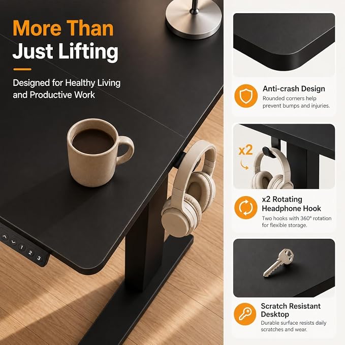 Claiks 32 x 19 Inch Black Electric Standing Desk | Adjustable Height, Sit Stand, 3 Memory Presets, Cable Management, Space-Saving, Home Office & Bedroom