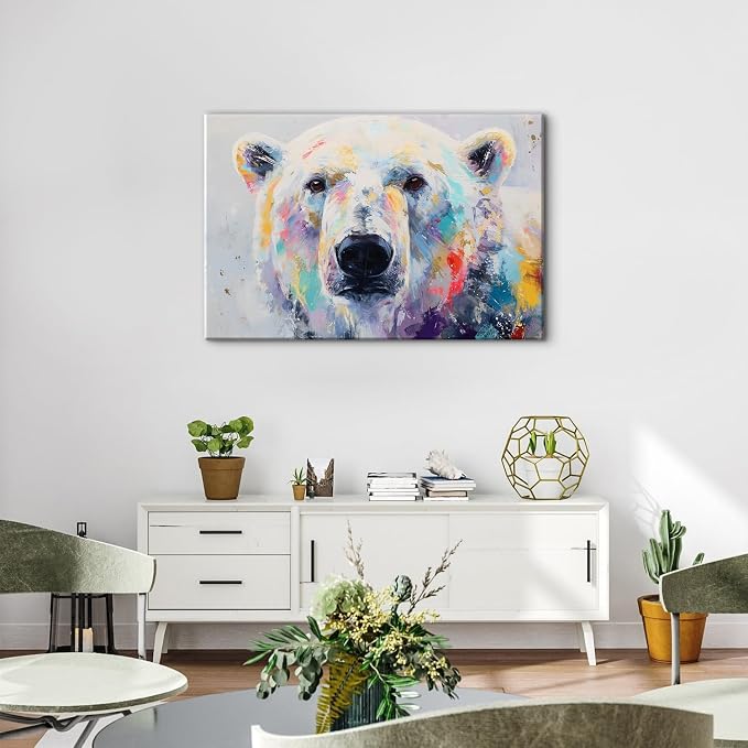 Abstract Bear Wall Art Watercolor Banksy Pop Art Wall Decor Funny Bears Canvas Painting Modern Graffiti Wildlife Portrait Prints Framed Posters Artwork Modern Bathroom Living Room Decoration 24x36"