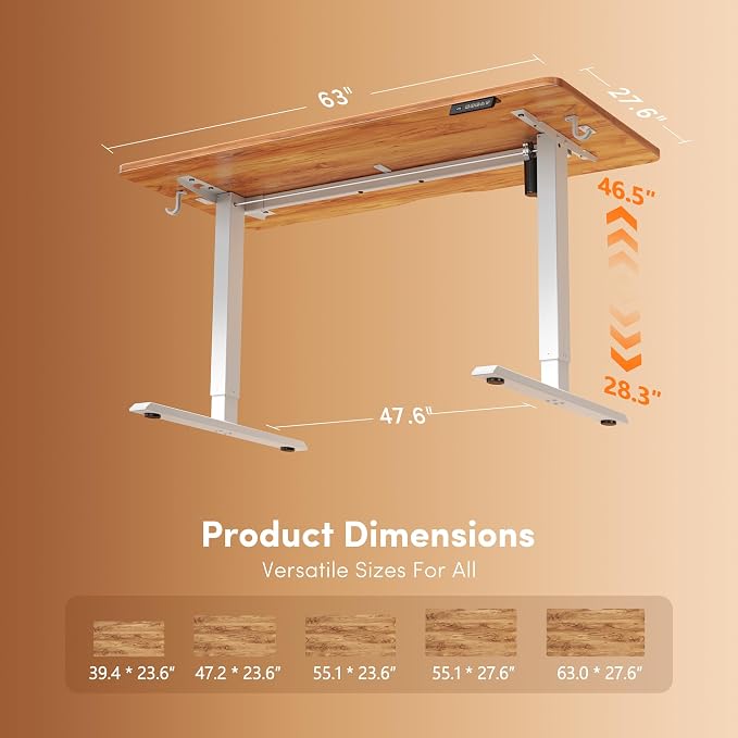 FEZIBO Standing Desk, 63×28 Inches Electric Height Adjustable, Sit Stand Up, Computer Office Desk with Splice Board, White Frame/Light Rustic TOP