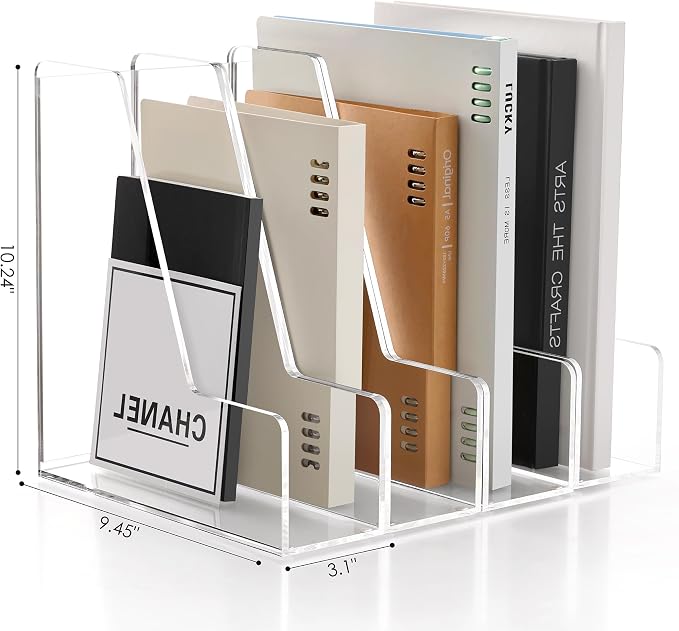 SANRUI 4 Pack Vertical File Holder, Acrylic Desk Organizer Magazine File Sorter for Magazines, Binders, Notebooks, Envelopes, Multi-purpose Clear Document Organizer Rack