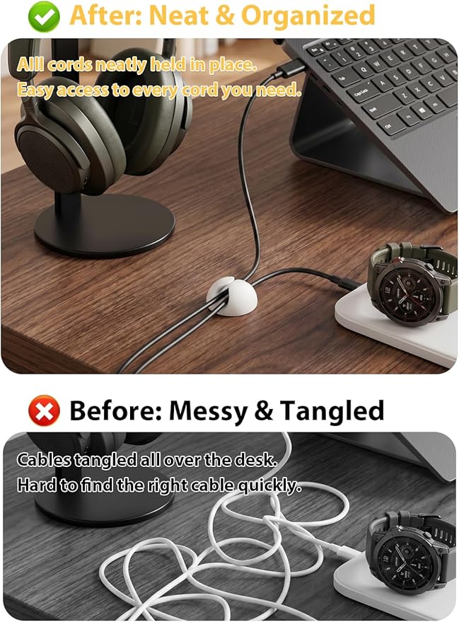 Shintop 6pcs Cord Holder, Self-Adhesive Cable Clips for Phone Chargers | Rubber Wire Organizer, Desk Cable Management, Residue-Free, Easy Reach, Secure Hold, for Phone Chargers, USB, and Mouse Cords