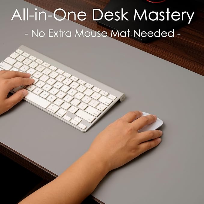 WAYBER Leather Desk Pad Protector, Waterproof Mouse Pad, PU Desk Mat, Office Desk Cover, Desk Writing Mat for Office/Home/Work/Cubicle (Gray/Silver) 31.5x15.7in