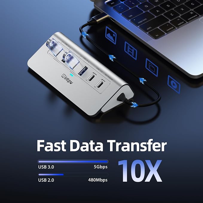 intpw 10-in-1 USB C Hub, P9R Powered USB Hub with 4K HDMI, 3 USB 3.0 5Gbps, PD 100W, 1Gbps Ethernet, SD/TF, Aluminum USB Hub for Laptop, MacBook Pro/Air, iPad Pro, iPhone 17, Dell, HP