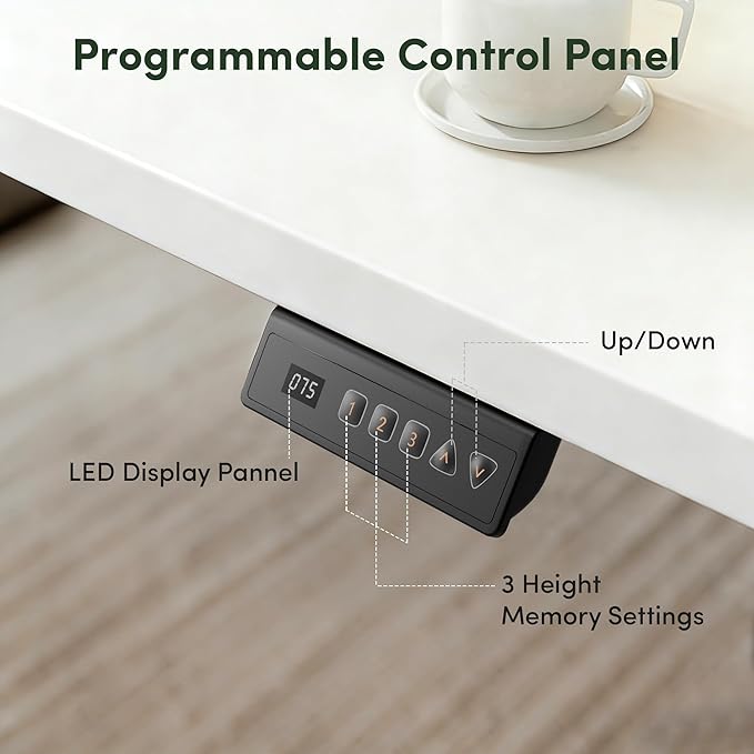 CubiCubi Standing Desk, 48 x 24 Inches Electric Height Adjustable Computer Desk, Sit Stand up Home Office Desk with Memory Presets, White