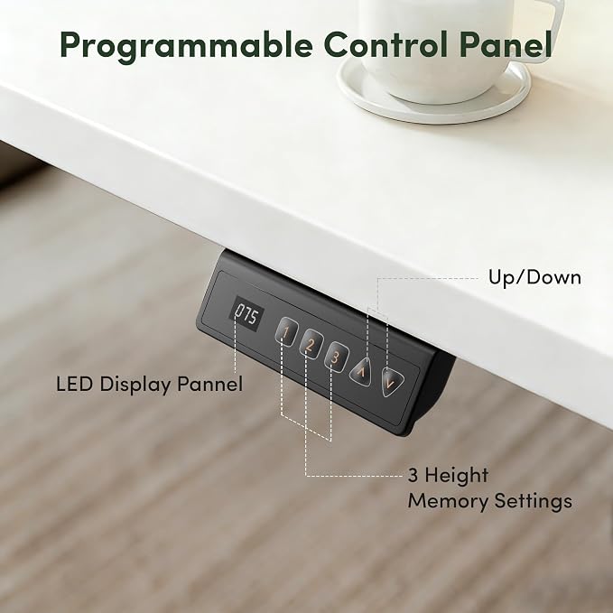 CubiCubi Standing Desk, 55 x 24 Inches Electric Height Adjustable Computer Desk, Sit Stand up Home Office Desk with Memory Presets, White