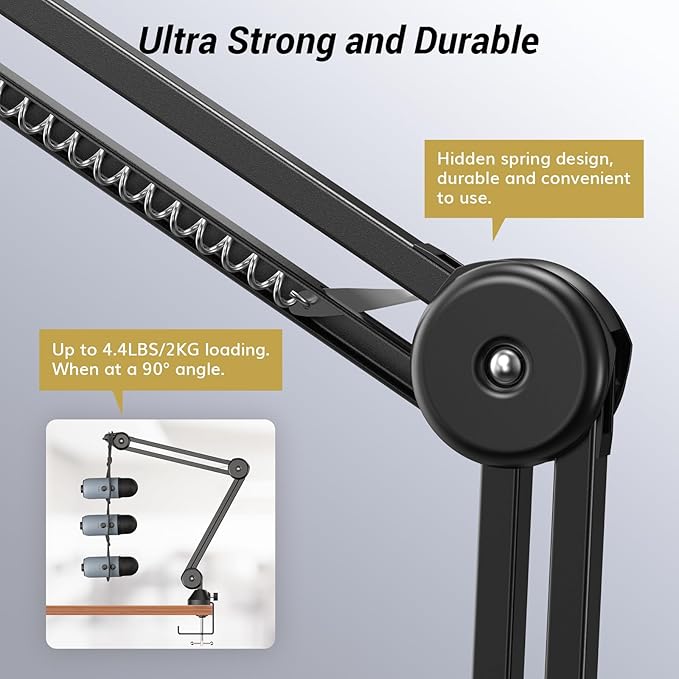 TONOR Microphone Boom Arm, Adjustable Microfono Stand Mic Arm with Extra-large Pop Filter, 3/8’’ and 5/8’’ Screwadapter, Equipment for Podcast, Recording, Streaming, 40 cm +40 cm, T40