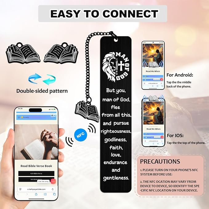 Bible Bookmark and Pen Gift Set with NFC - Black Metal Bookmark with Scripture Verses, Inspirational Pen, Charm and Gift Box, Christian Gifts for Men Women Teachers Colleagues Friends