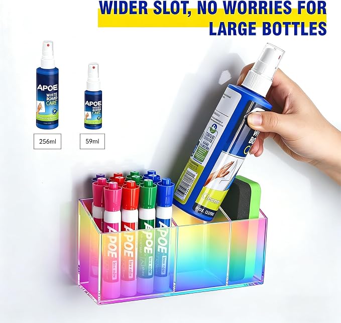Magnetic Dry Erase Marker Holder for Whiteboard, Anti-slip Magnet Pen Holder for Fridge Refrigeator, Acrylic Pencil Holder for Classroom Teacher, Office Accessories, LockerOrganizer(Colorful)