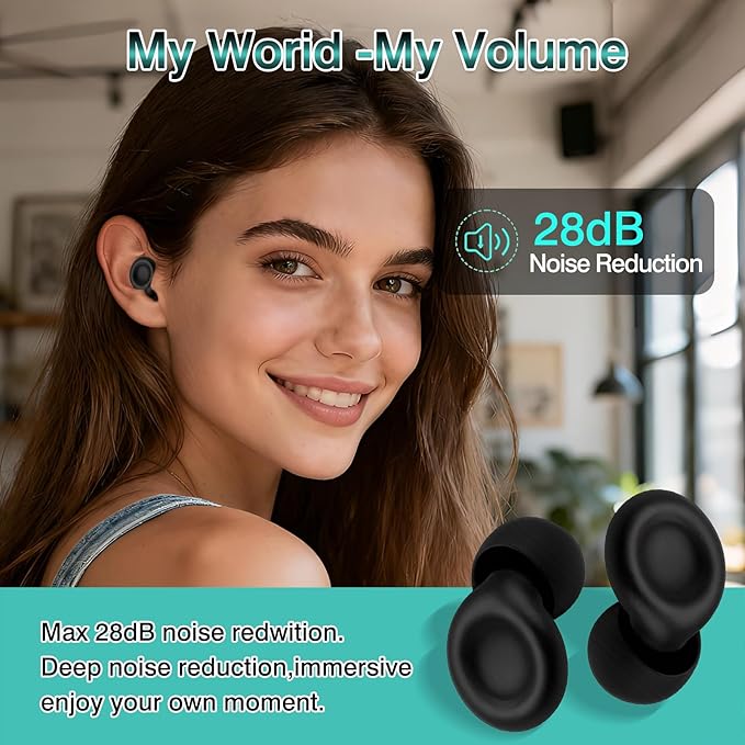 Noise Cancelling Ear Plugs for Sleep & Work – Reusable Silicone Ear Tips with 28dB Noise Reduction, Comfortable Hearing Protection for Concerts, Study & Social Use