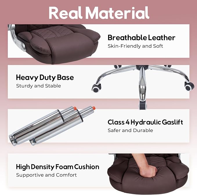 400lbs Executive Office Chair with Flip-Up Armrests, Big and Tall Computer Chair for Heavy People, Heavy Duty Ergonomic Comfy Chair, Breathable PU Leather (Darkbrown)